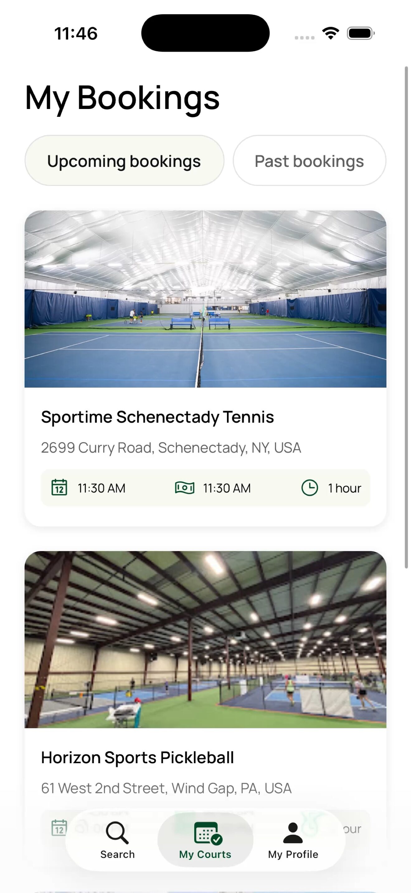 My Bookings screen showing upcoming reservations