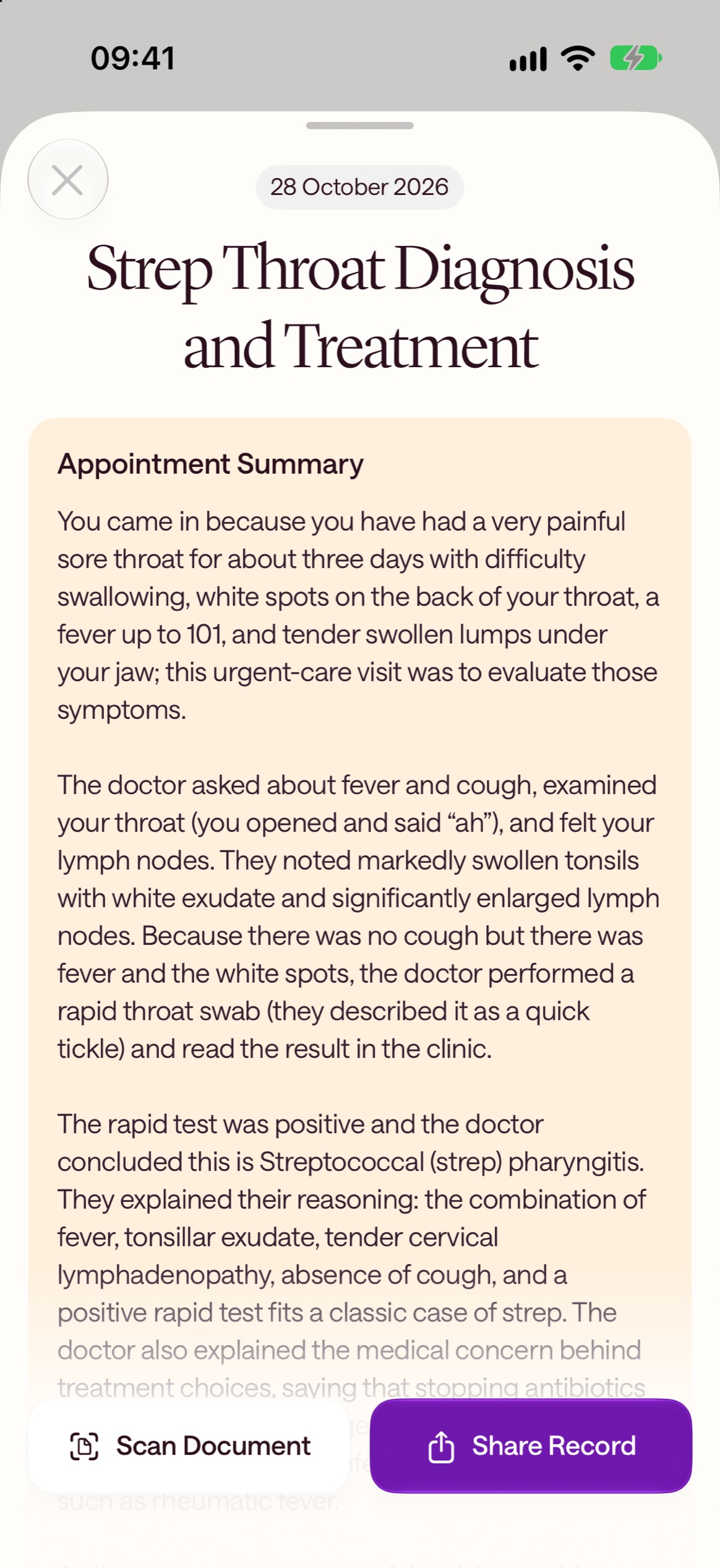 A visit summary written from the recording