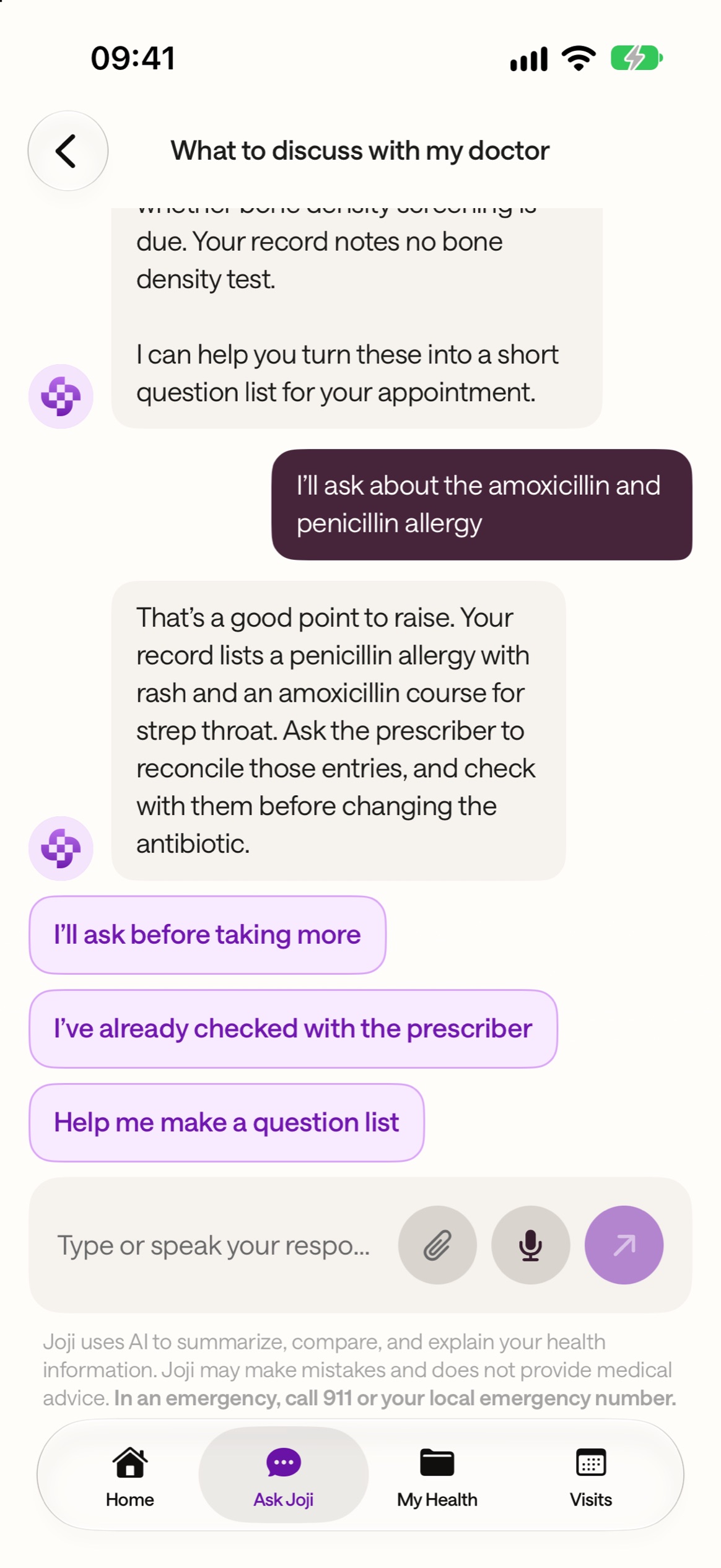 Ask Joji pointing out a penicillin allergy next to a new amoxicillin prescription