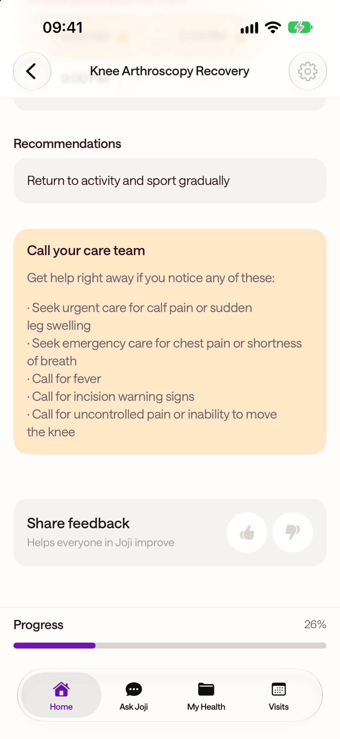 Recovery plan recommendations and when to call the care team