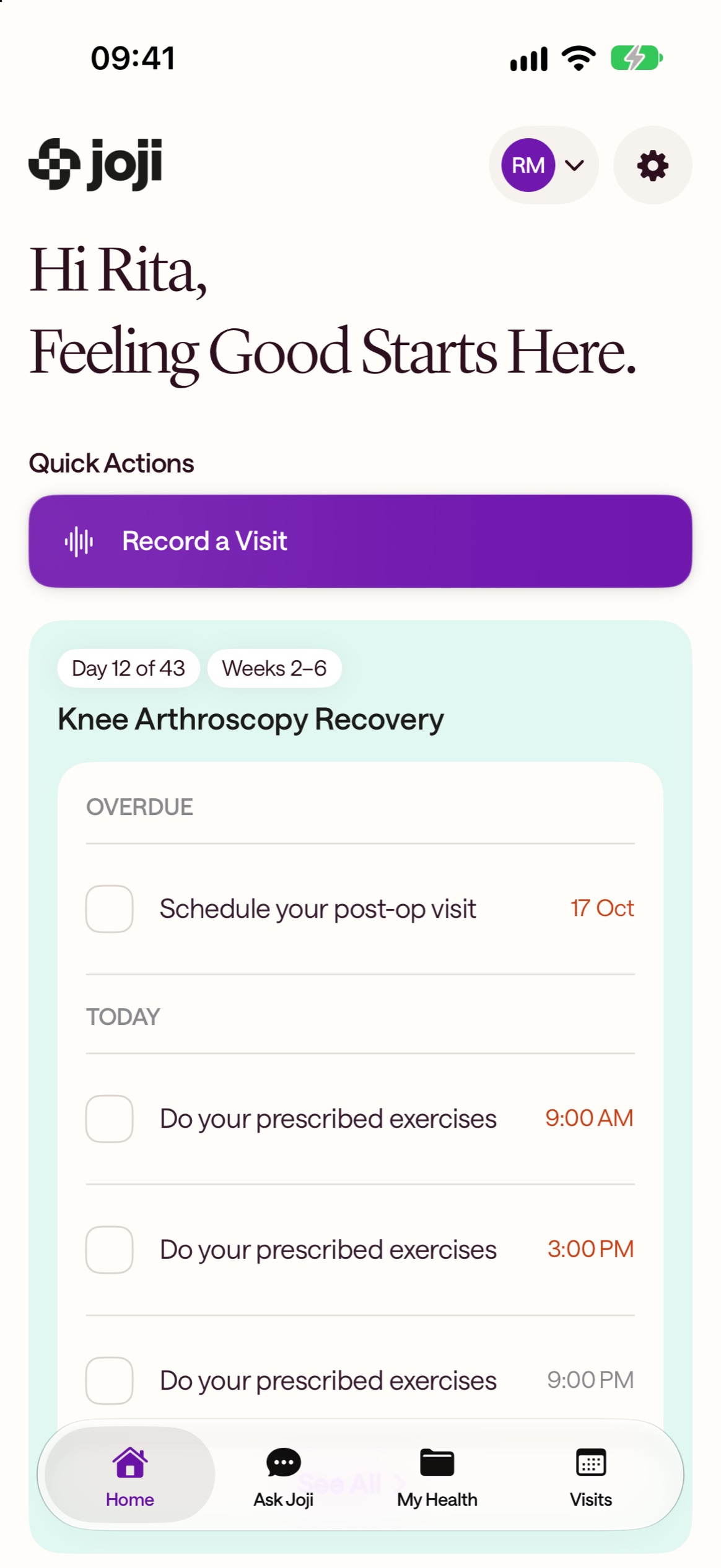 Home with quick actions and the recovery plan