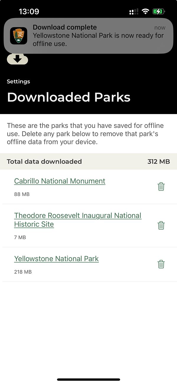Downloaded Park Screen (screenshot from iOS app)
