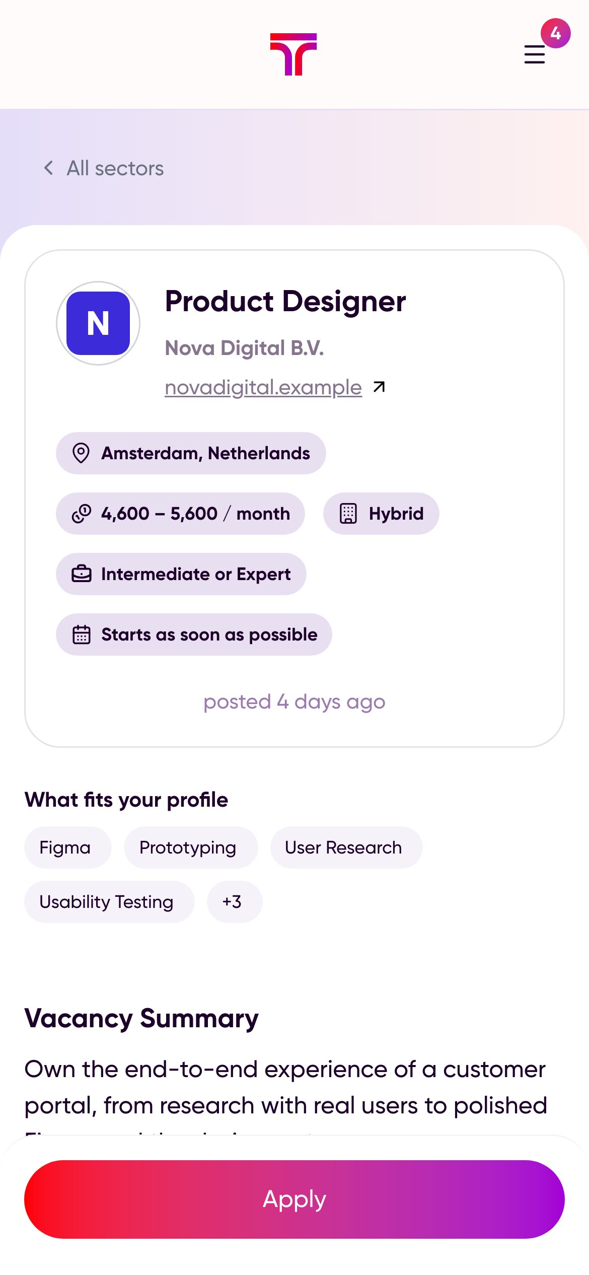 Vacancy page showing why it matches the candidate